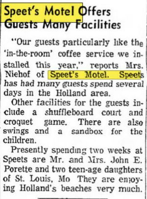 Speets Modern Motel (Websters Inn) - Aug 1963 Article